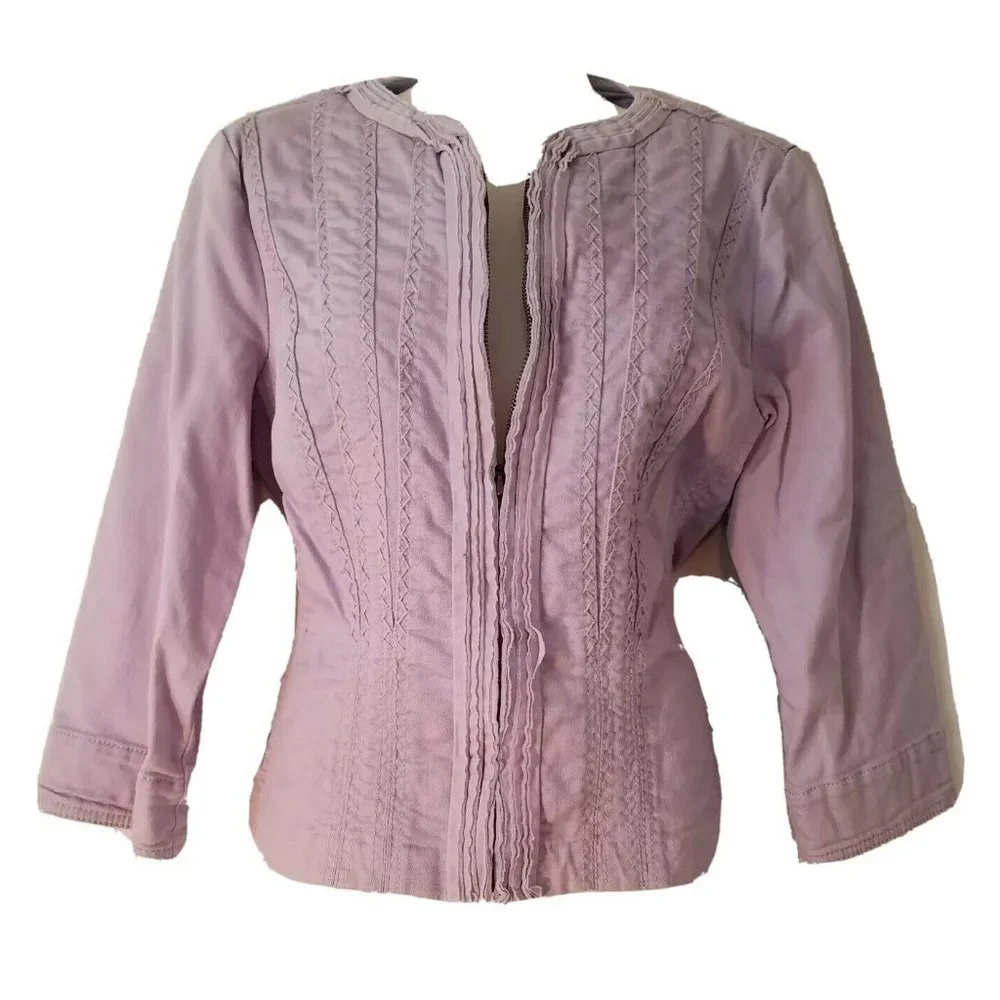 CHICO'S Ruffled Denim‎ Jean Jacket Size 0 Lavender